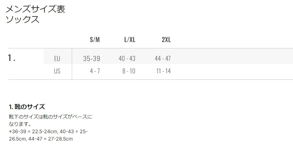 カステリ サイズ表