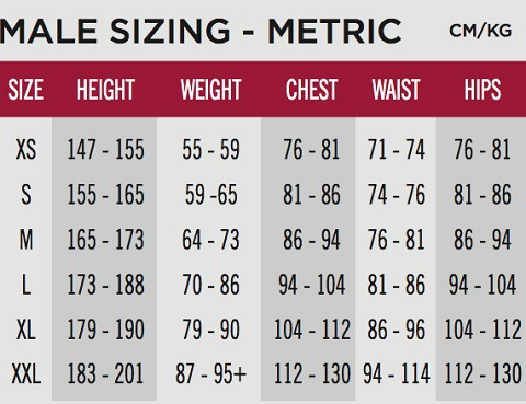 HUUB フーブ TRISUIT MENS Size Chart