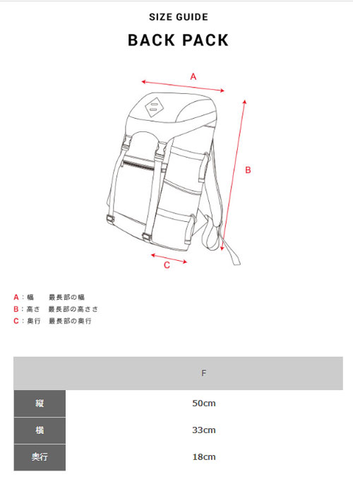 ナリフリ バックパック サイズ表