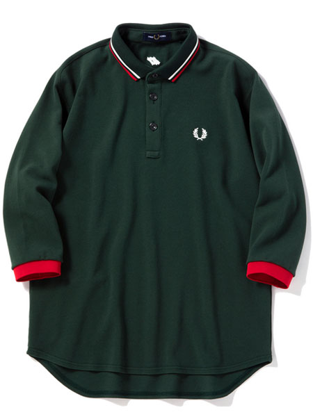 NFFP-27 narifuri×FRED PERRY 蓄光鹿の子七分袖ポロシャツ： 058 D.GREEN